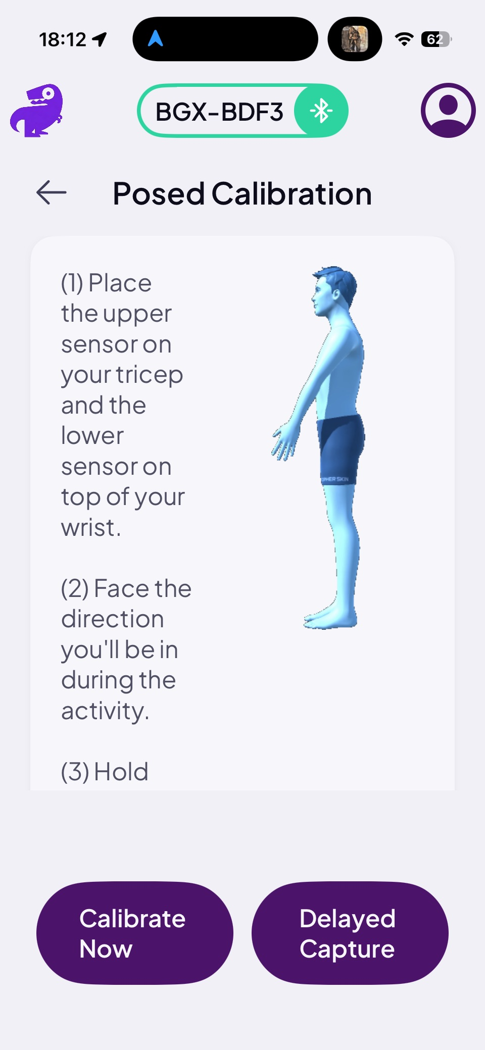Posed Calibration screen — upper body
