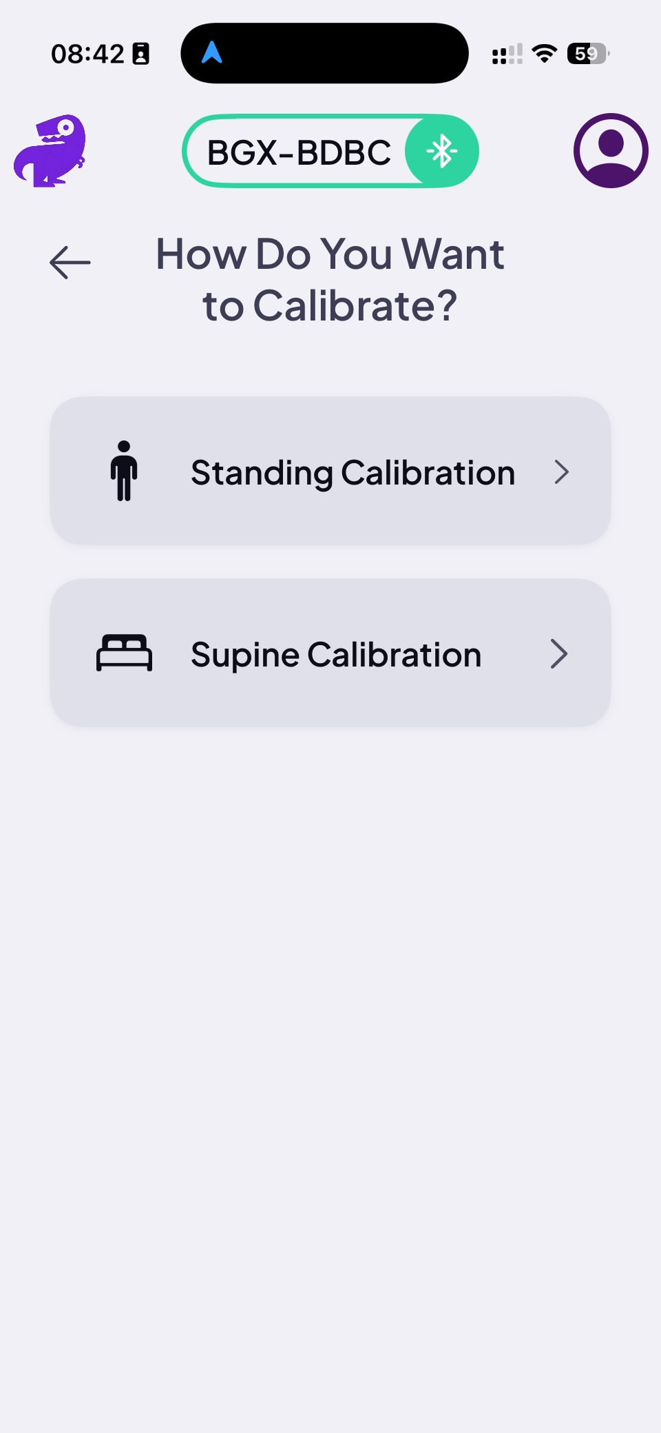 How Do You Want to Calibrate? screen with Standing and Supine options