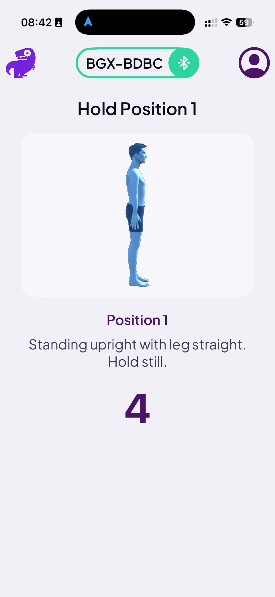 Hold Position 1 screen with 5-second countdown