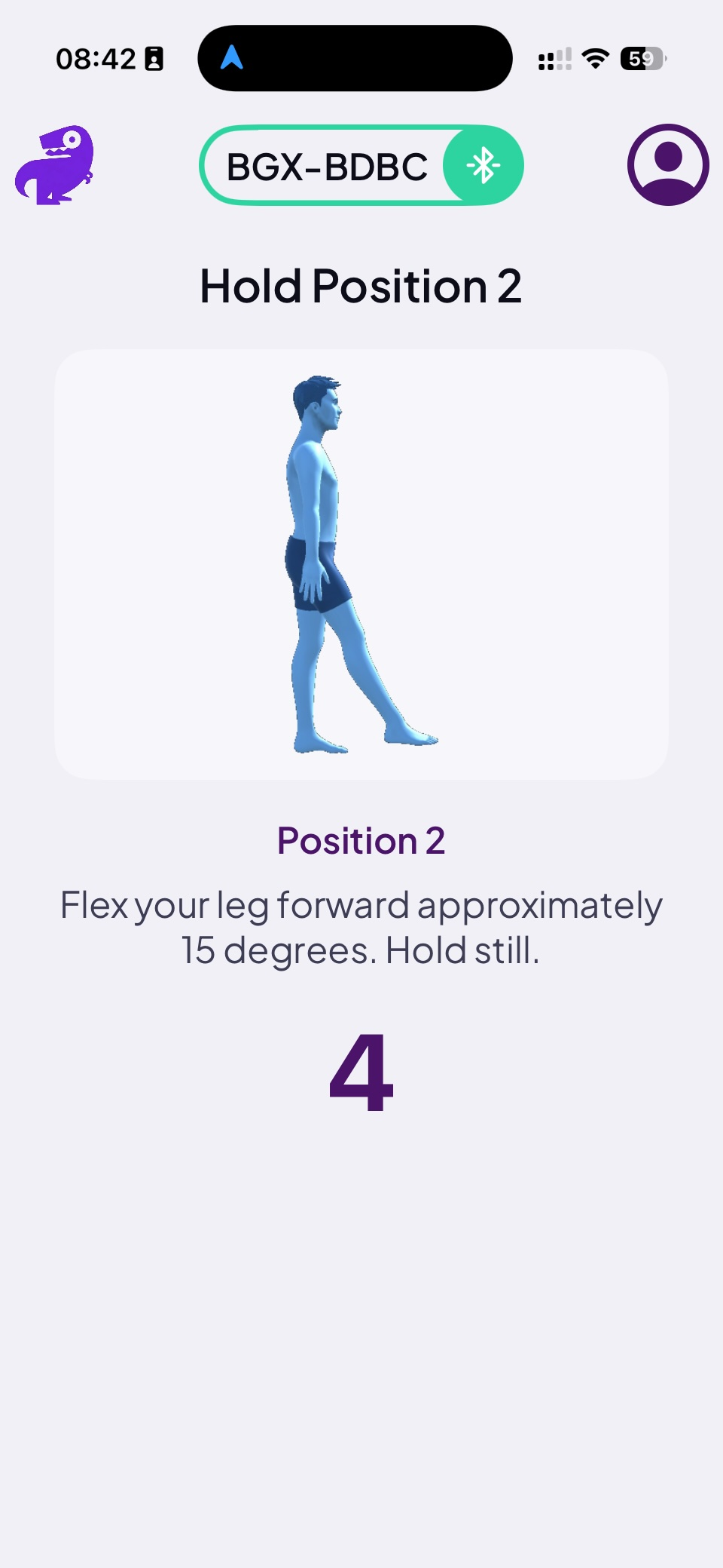 Hold Position 2 screen with 5-second countdown