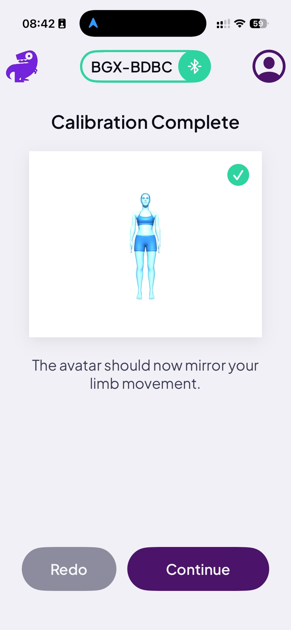 Calibration Complete screen — lower body