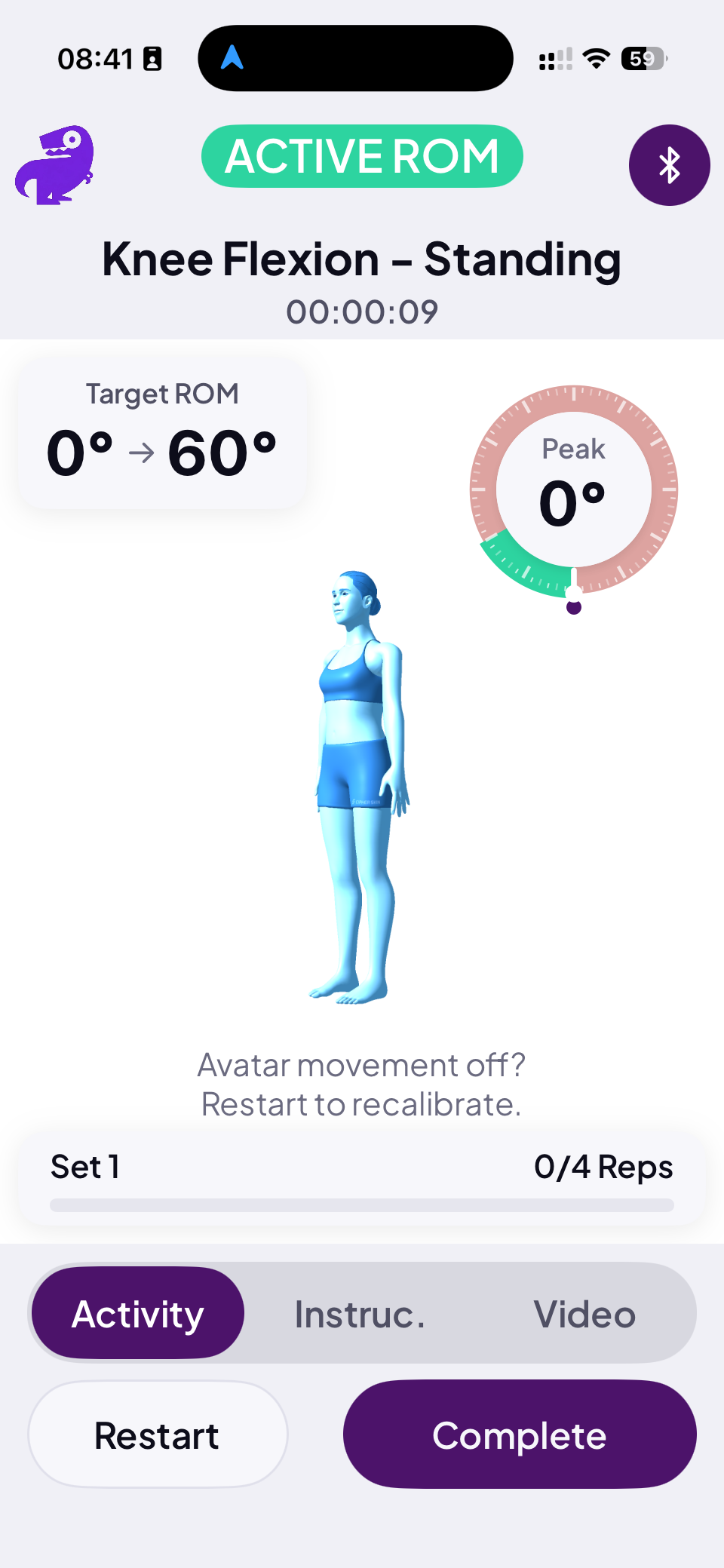 Active ROM exercise screen — lower body